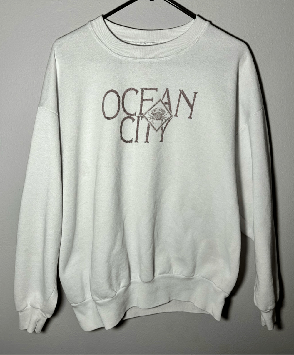 Vintage 1980s Ocean City Maryland White Crewneck Sweatshirt Jerzees Sz XL